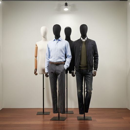 JELIMATE Male Mannequin Torso with Poseable Wooden Arms | Linen Dress Form in Black, White & Grey for Boutique Clothing Display