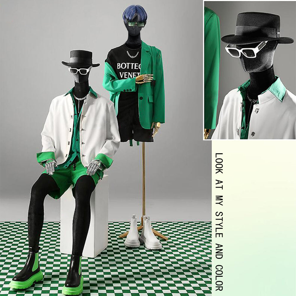 Luxury Male Velvet Mannequin - Full Body & Torso Display with Gold/Silver Arms