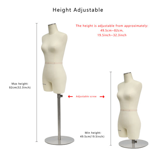 JELIMATE Female Half Scale Dress Form - 1:2 Miniature Sewing Mannequin (Size 10)