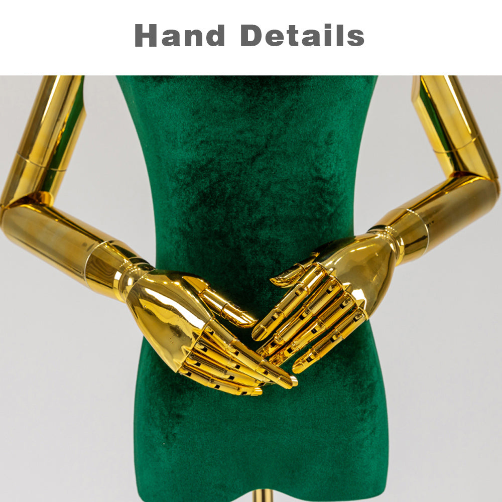 Jelimate Female Mannequin Torso Dress Form,Colorful Velvet Mannequin Torso with Silver Gold Hands,Window Display Female Half Body Mannequin Dress Form,Clothing Display Model Wedding Dress Form Manikin
