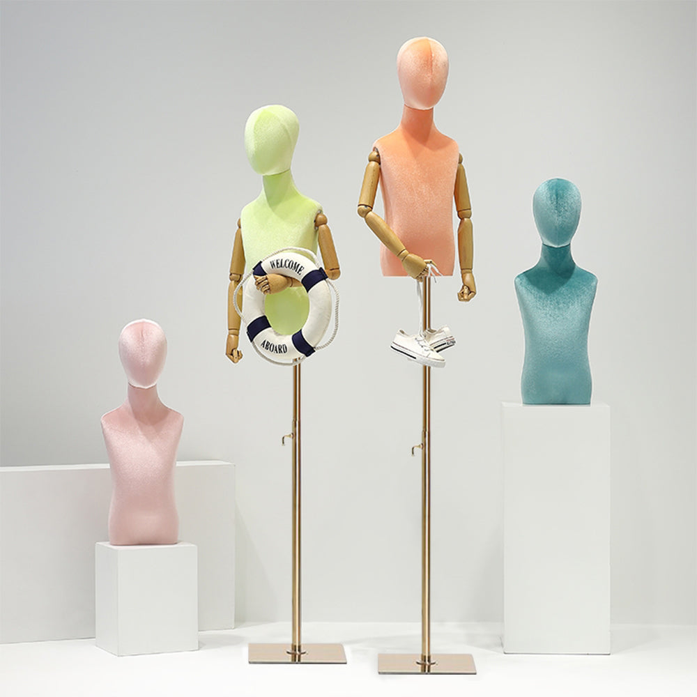 Jelimate Kid Display Mannequin Dress Form Adjustable,Velvet Mannequin Torso With Wooden Arms,Child Half Body Mannequin Kid Model Props,Clothing Store Window Display Baby Mannequin,Child Upper Torso Mannequin Clothing Display Model
