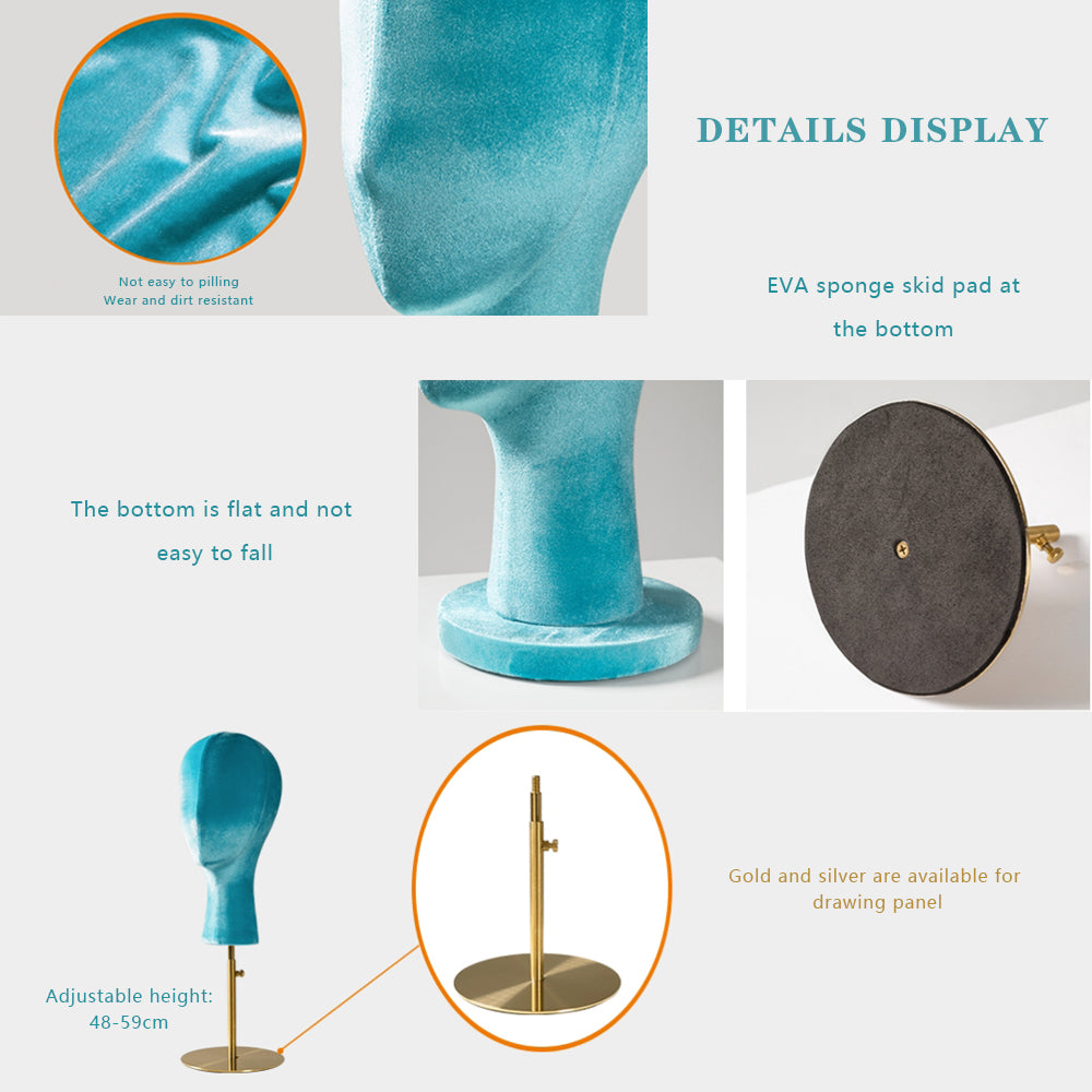 Jelimate Luxury Velvet Mannequin Head Dress Form,Female Mannequin Head for Wigs Earring Display Stand,Hat Display Head Mannequin Fully Pinnable Flocking Mannequin Head,Headband Headphone Sunglasses Jewelry Display Head Model