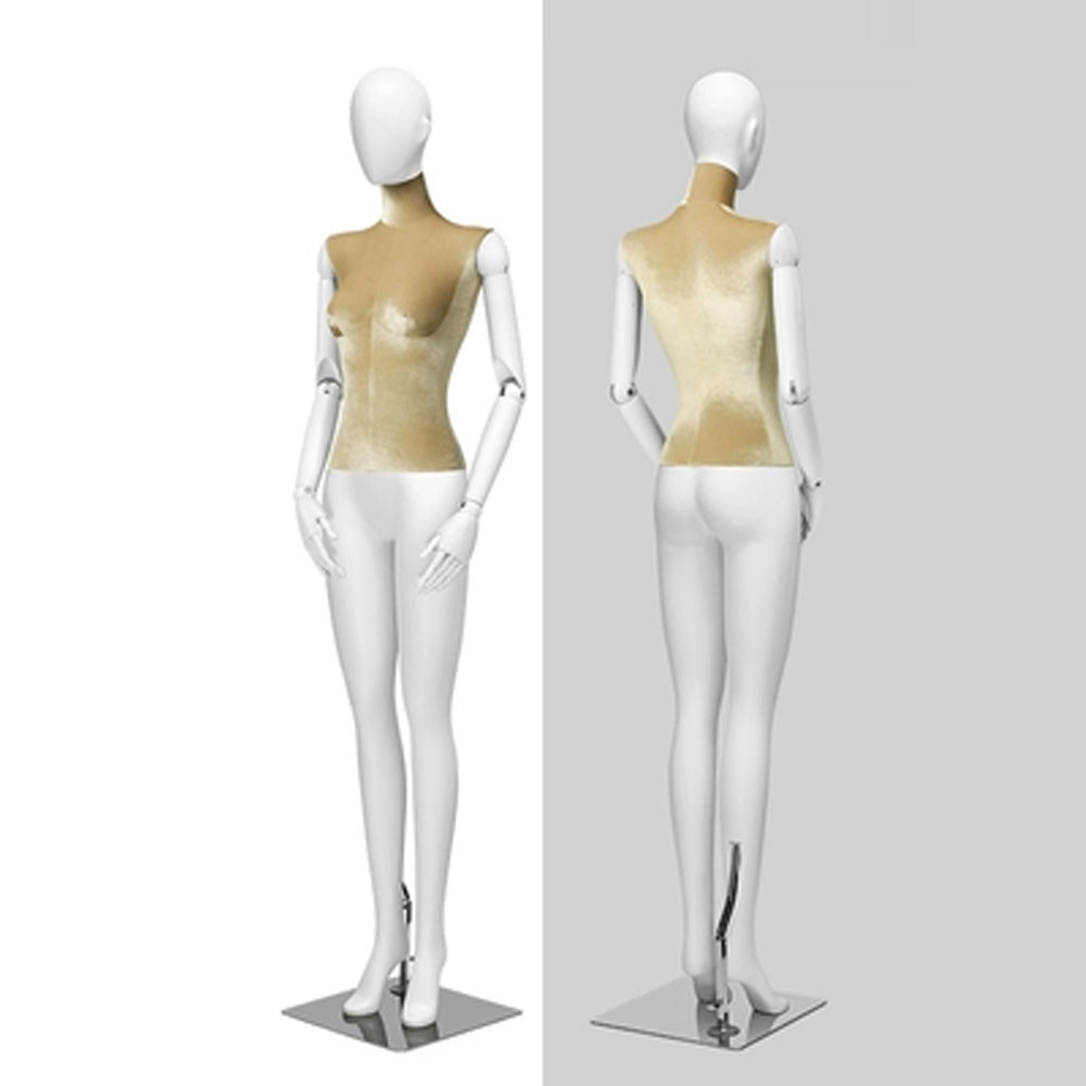 Jelimate Matte White Female Mannequin Full Body,Colorful Velvet Mannequin Torso With White Head Wooden Hand,Wedding Dress Clothing Display Dress Form