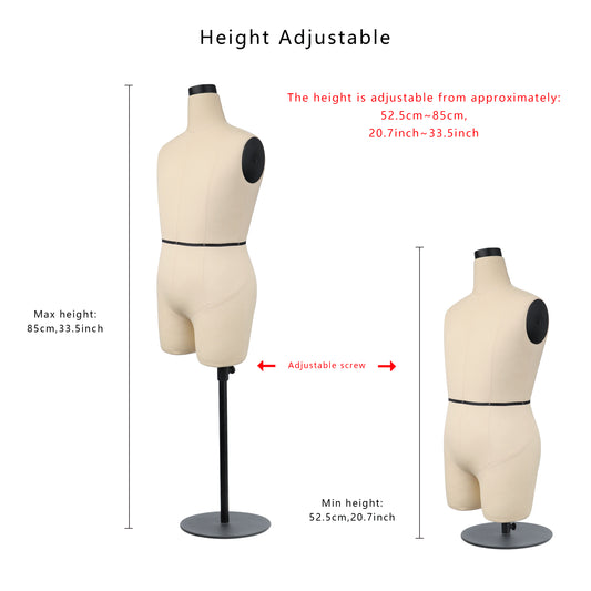 JELIMATE Male Half Scale Dress Form With Leg,Mini Trouser Dress Form Mannequin With Pin Soft Arms,1/2 Scale Miniature Men Sewing Dress Form Mannequin,Not Adult Size Tailor Mannequin Half Size Scale Form