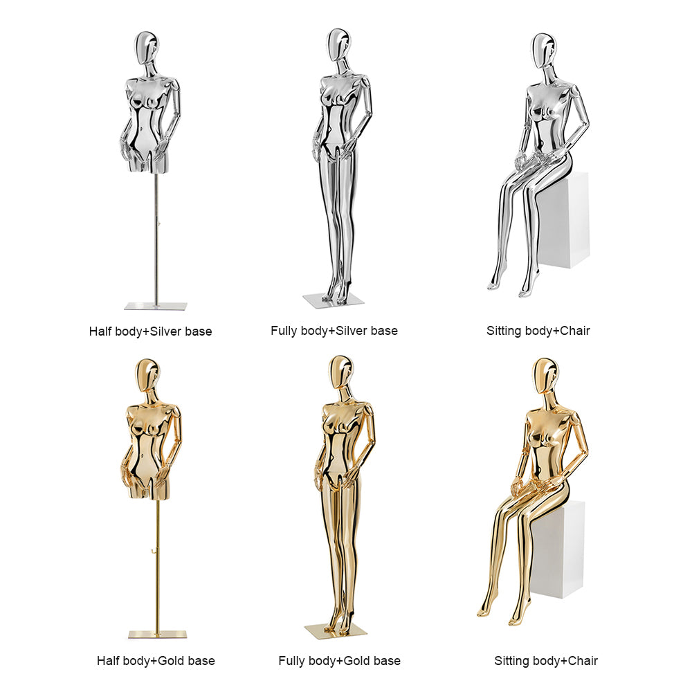 JELIMATE Electroplated Female Full Body Mannequin | Standing and Sitting Pose | Silver & Gold