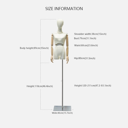 Jelimate Clothing Store Female Mannequin Torso With Wooden Arms,Slim Waist Women Half Body Mannequin Dress Form,Human Model Clothing Display Dress Form Torso