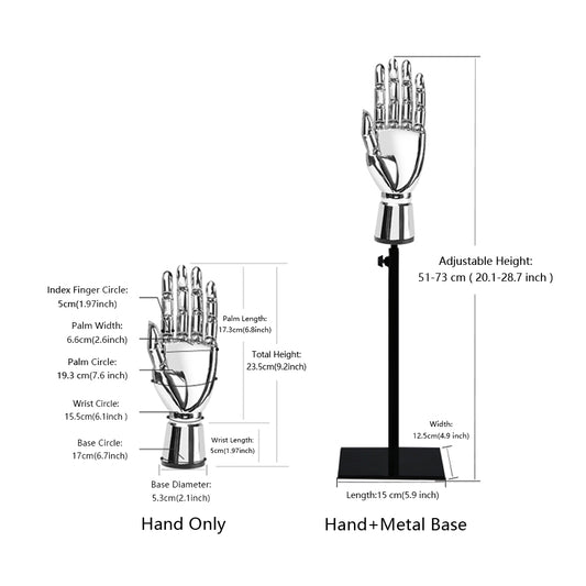 Jelimate Silver Gold Mannequin Hand Form,Plate Chrome Golden Hand Mannequin Stand,Sunglasses Hat Jewelry Display Hand Model