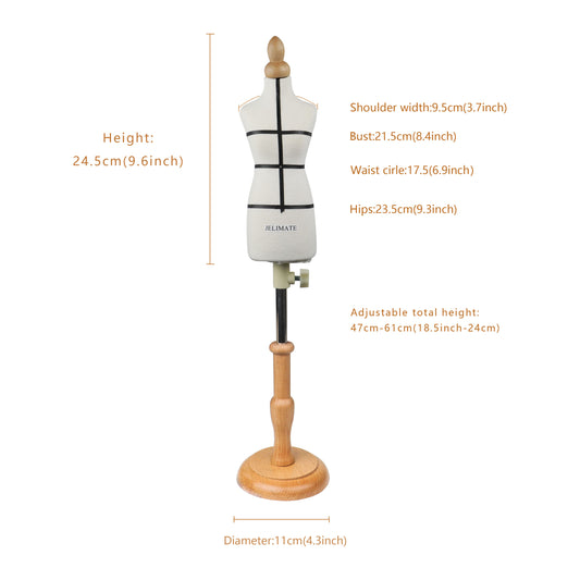 JELIMATE Female 1/4 Scale Dress Form For Sewing,Fully Pinnable Half Scale Dress Form Mannequin,Miniature Women Sewing Mannequin For Fashion Designer,Mini Tailor Dress Form Dressmaker Dummy