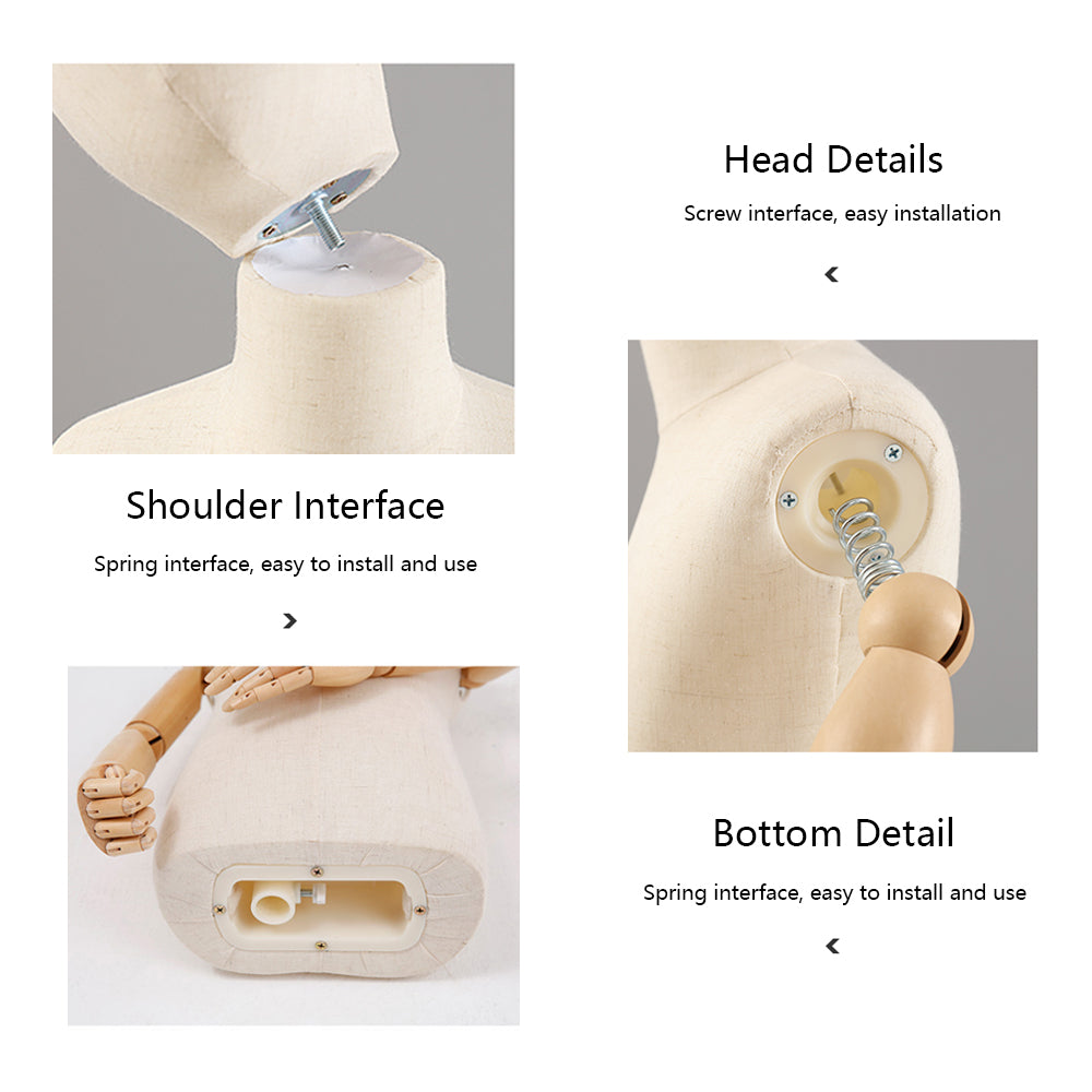 Jelimate Child Mannequin Dress Form Torso,Beige Dress Form Kid Mannequin Torso With Gold Base,Kid Half Body Model Unisex Children Mannequin,Clothing Store Fashion Baby Mannequin Kid Model Props,Upper Torso Manikin Body With Wooden Arms