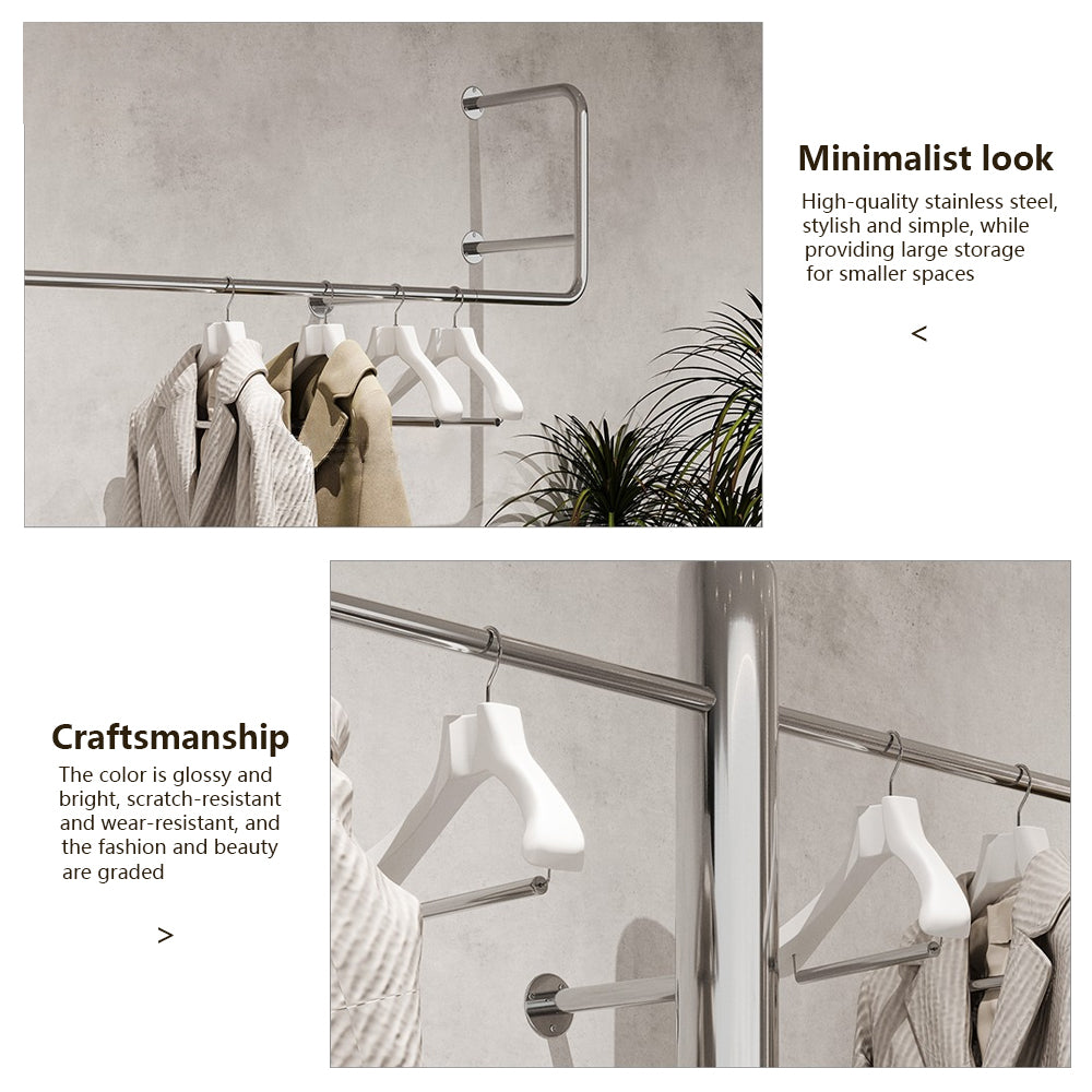 Jelimate Stainless Steel Silver Clothing Rack Wall Mounted Kid Men Women Clothing Shop Fitting Clothes Display Stand Floor Type Hanging Clothing Rack Display Clothing Shelf