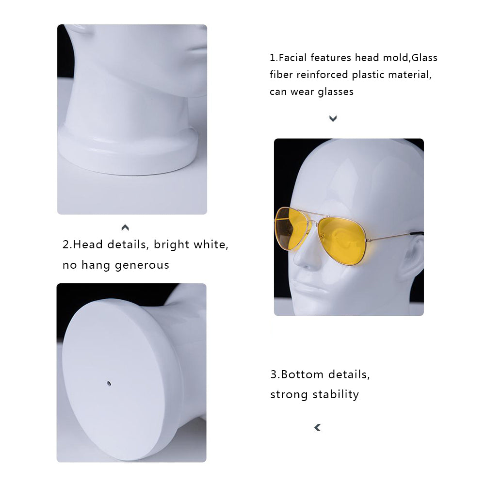 Female Male Fiberglass White Head Mannequin Hat Glasses Mask Cap Headband Wedding Headphone Jewelry Scarf Wig Display Head