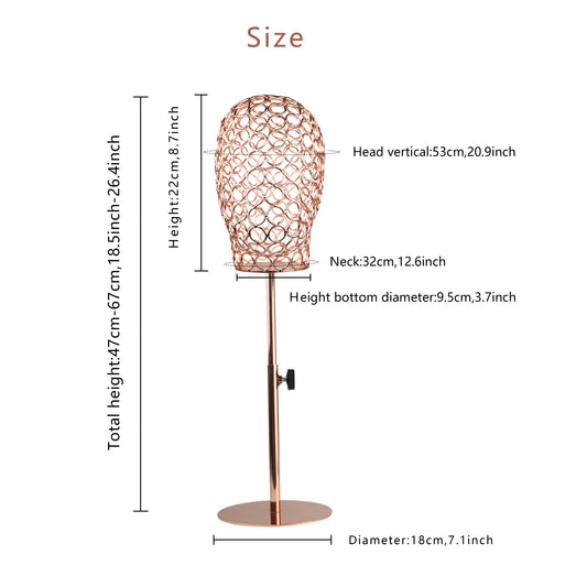 Jelimate Female Gold Rose Gold Gun Black Wire Mesh Head Mannequin Head Dress Form Headband Cap Hat Hair Wig Display Head Model Props