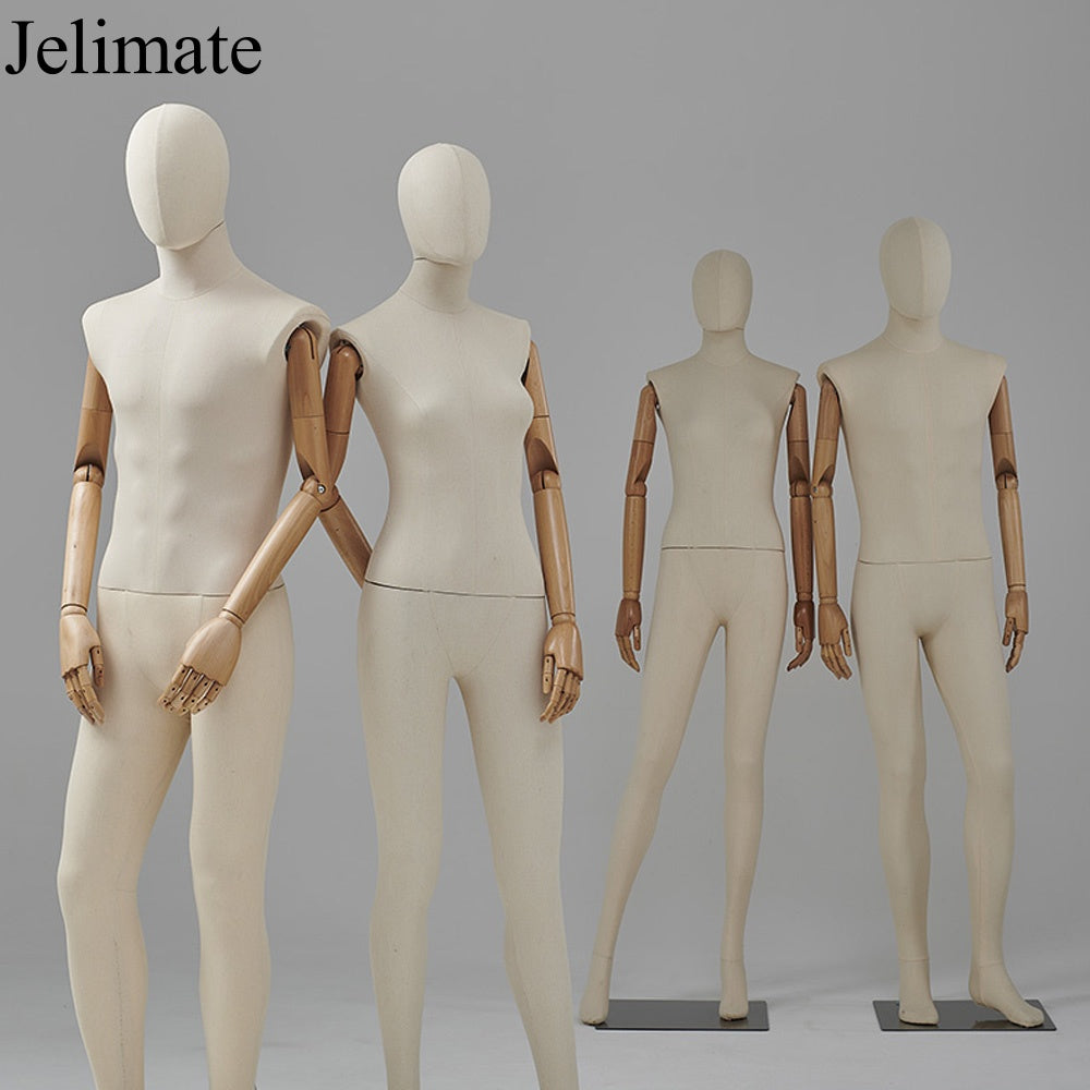 Creative Visual Merchandising: Using Jelimate JMFF02 Beige Linen Fabric Wrapped Male and Female Full Body Mannequins for Stunning Boutique Store Displays
