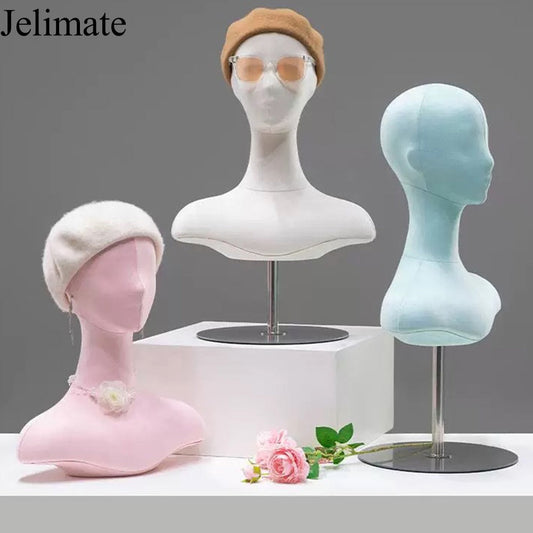 The Perfect Blend of Elegance and Functionality: Jelimate High End Female Colorful Suede Velvet Mannequin Heads for Stunning Displays