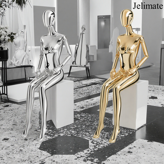 Transform Your Boutique Store Displays with Jelimate Luxury Sitting Pose Electroplated Female Full Body Mannequins