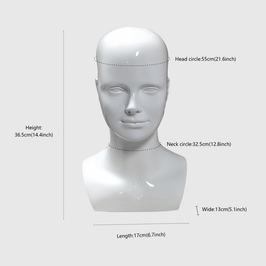 Jelimate Female Fiberglass White Mannequin Head For Wigs,Hat Display Head Dress Form Sunglasses Holder,Headband Headphone Scarf Jewelry Display Head Mannequin
