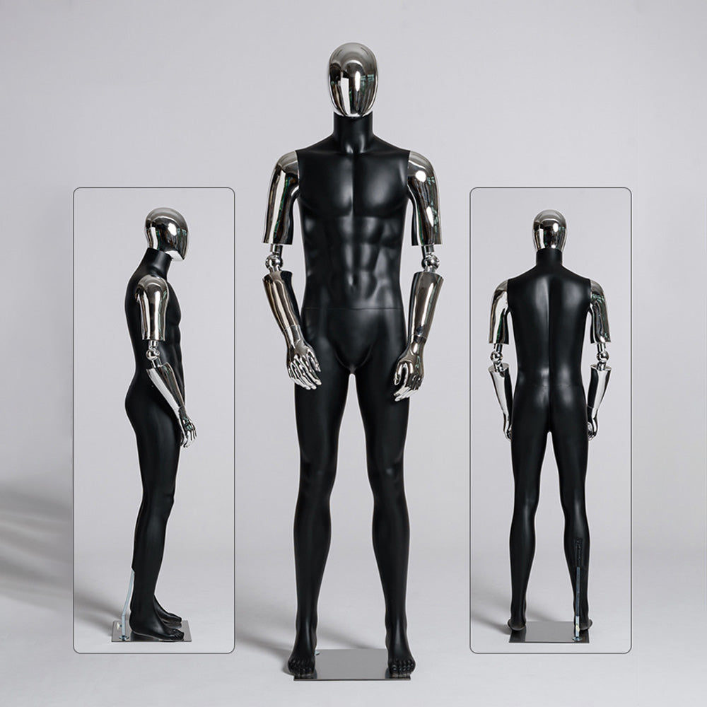 JELIMATE Matte Black Muscular Male Mannequin, Gold/Silver for Menswear Store Display