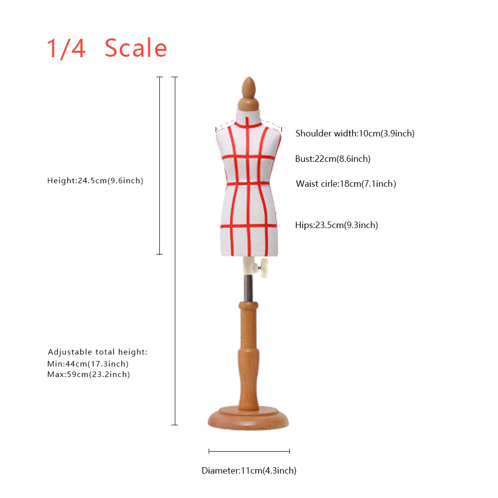Female Half Scale Dress Form Fully Pinnable - 1/2, 1/3, 1/4