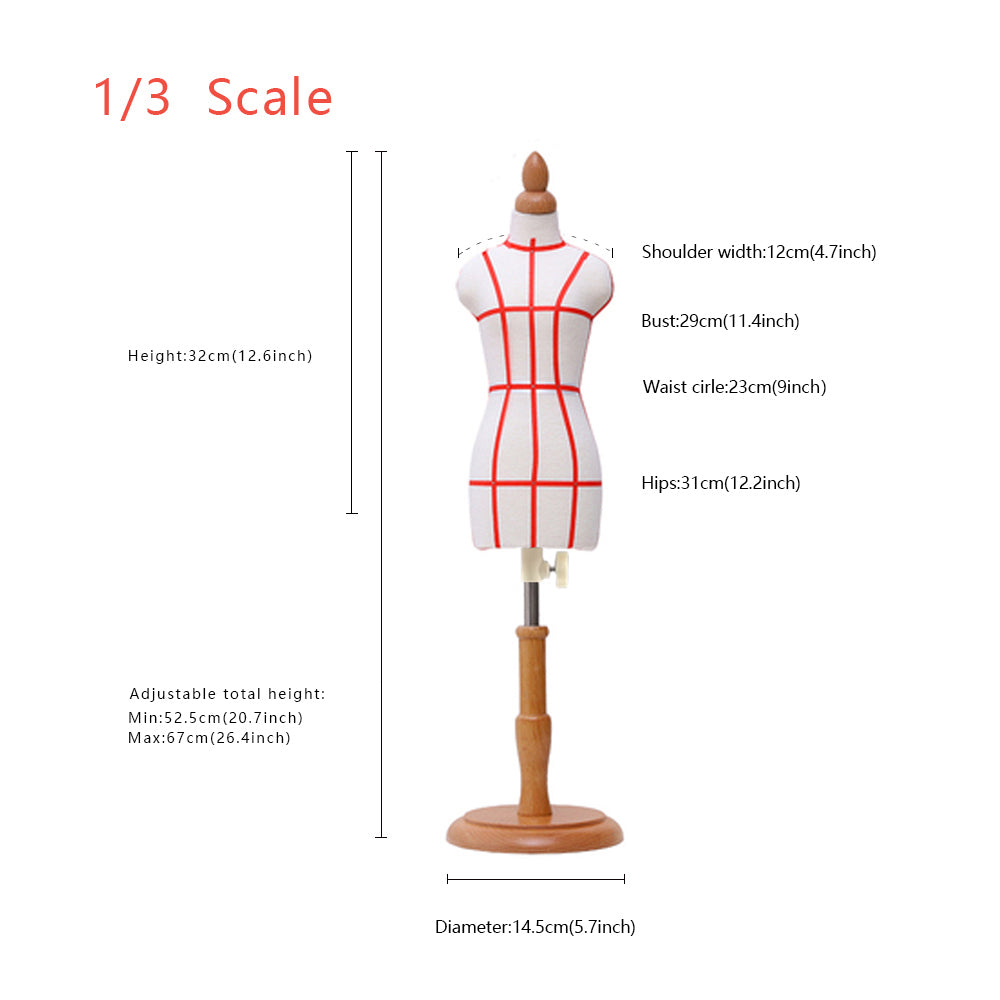 Female Half Scale Dress Form Fully Pinnable - 1/2, 1/3, 1/4