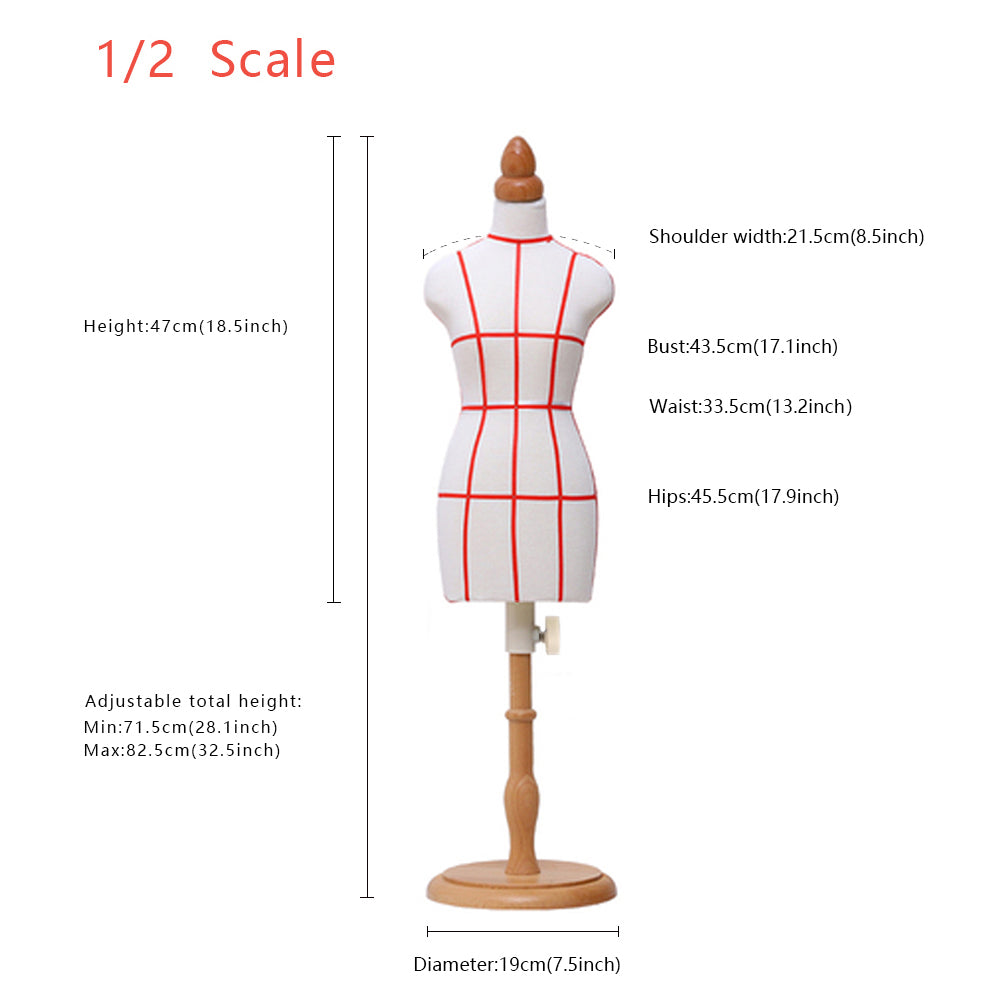 Female Half Scale Dress Form Fully Pinnable - 1/2, 1/3, 1/4