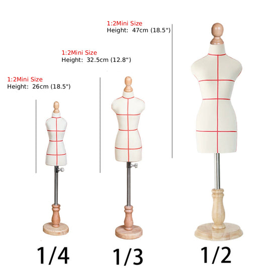 Female Half Scale Dress Form - 1/2, 1/3, 1/4 Miniature Sewing Mannequin for Pattern Making