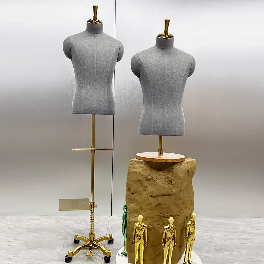 JELIMATE Luxury Half Body Mannequin Torso - Premium Dress Form with Integrated Pant & Shoe Rack and Solid Wooden Base