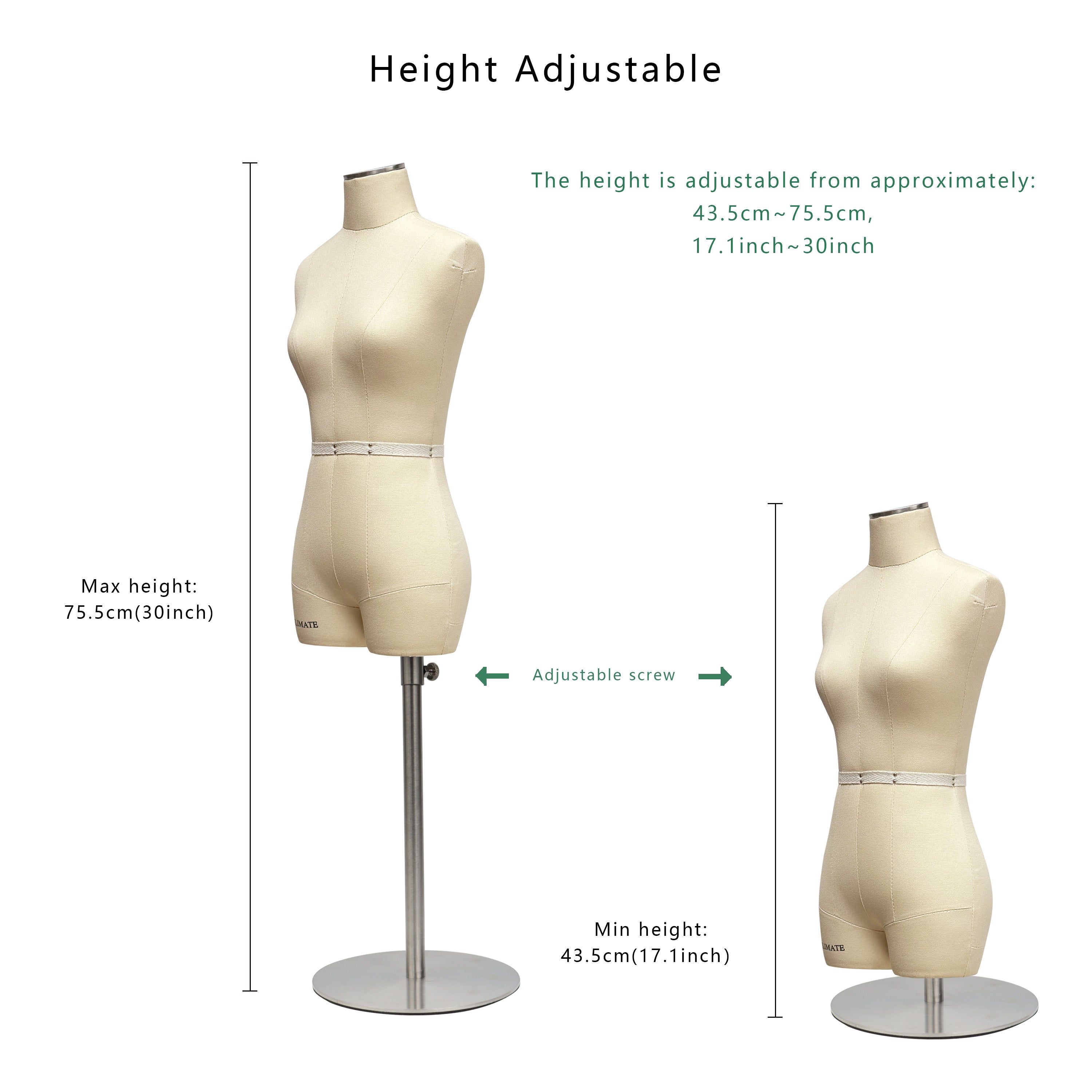 Half Scale Dress Form - Sewing Mannequin for Fashion Pattern Design  (Size 8)