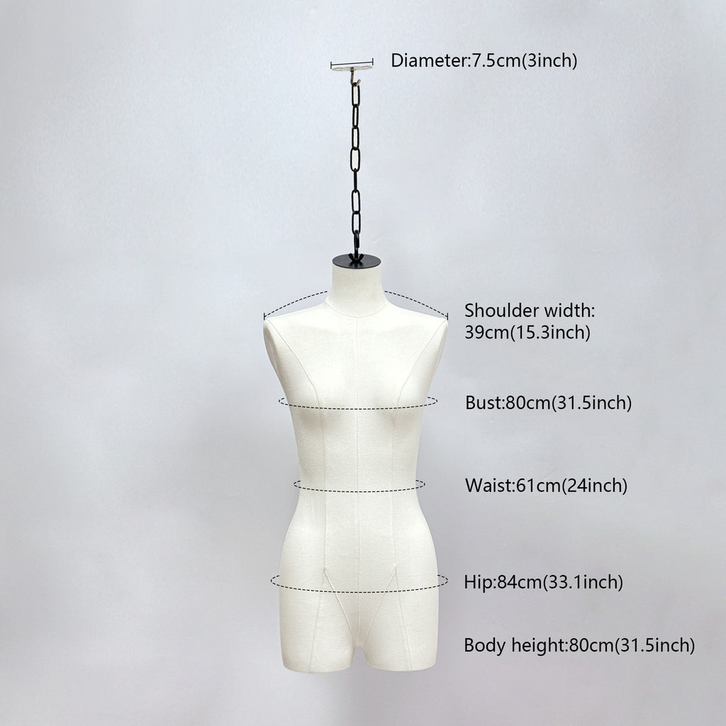 Jelimate Beige Female Hanging Wedding Dress Mannequin,Linen Fabirc Wedding Dress Form,Manikin Model for Bridal Gown Display,Half Body Hanging Manneuin With Hook And Chain for Wedding Dress Shop