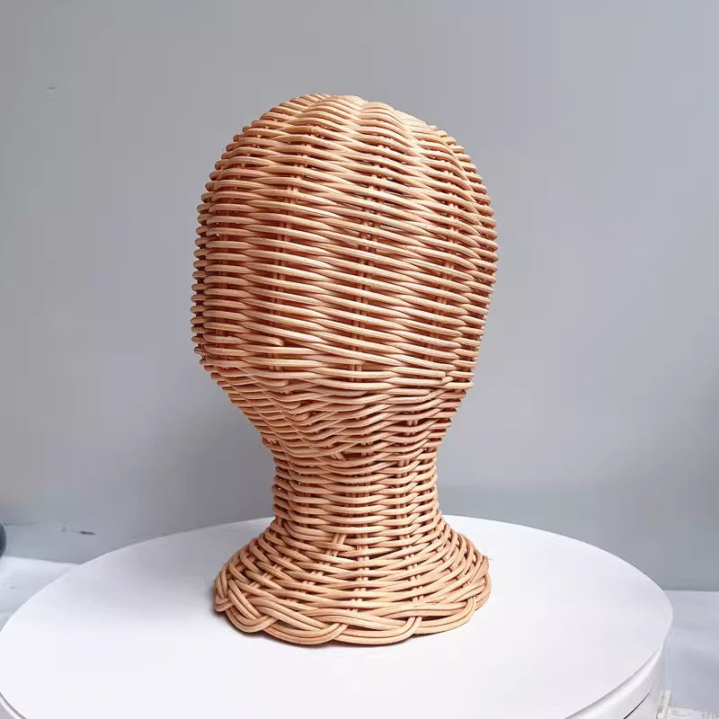 Handwoven Rattan Head Mannequin - Natural Woven Hat & Wig Display