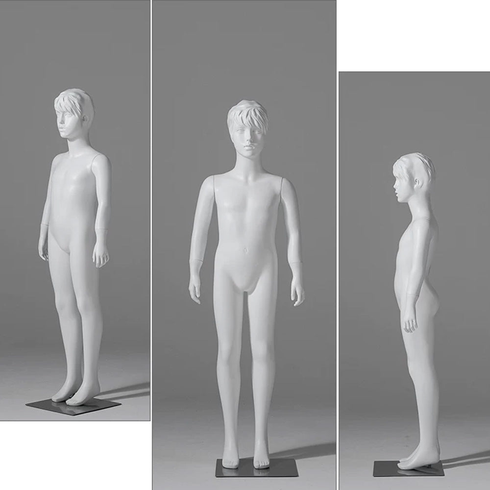 JELIMATE Child & Teen Full Body Mannequin with Face | Matte White Kids Display