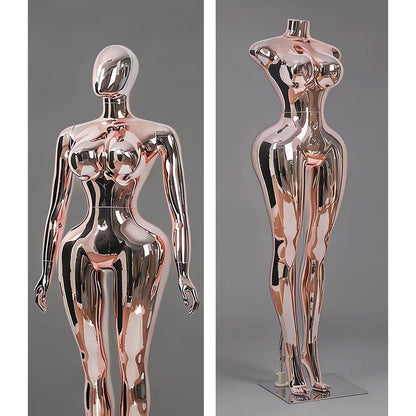Premium Chrome Plated Female Mannequin - Full Body Display Stand for Boutique