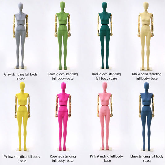 Multiple color options for velvet mannequin: Gray, Pink, Dark Green, and Rose Red
