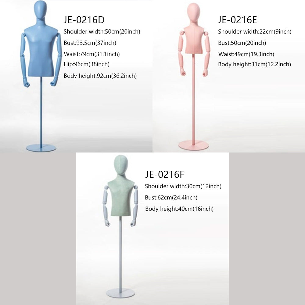 Jelimate Male Kid Female Mannequin Torso With Wooden Arms,Colorful Velvet Dress Form Model Leather Mannequin,Window Dress Form Clothing Dress Form