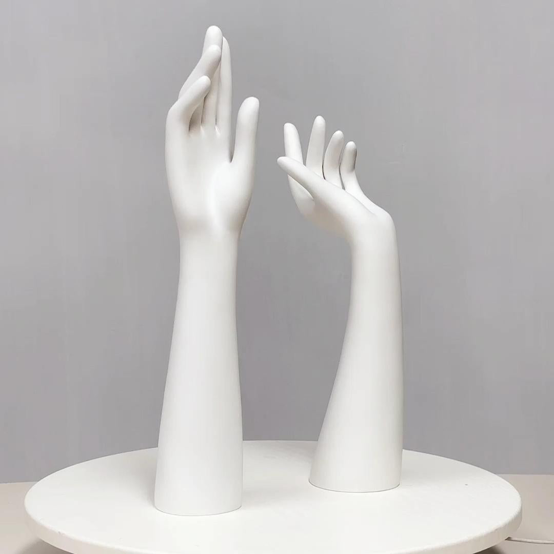White Elegant Female Arm Model with Stand, Ideal for Displaying Jewelry, Rings, Bracelets, Hats, Handbags, and More.