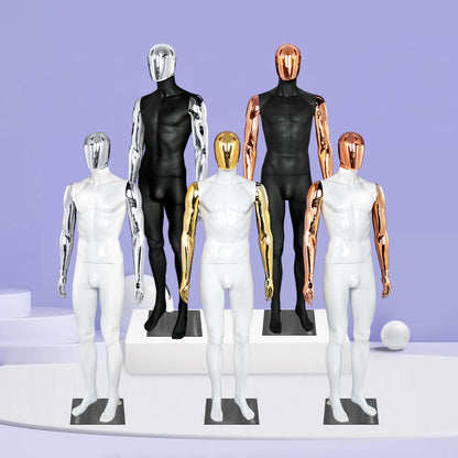 Premium Matte Black & Gold Electroplated Male Mannequin - Full Body Display for High-End Retail