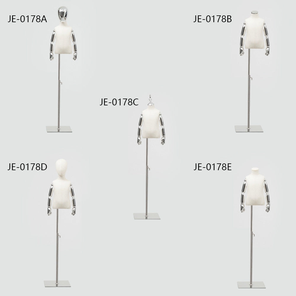 Jelimate High End Women Men Clothing Store Kid Mannequin Torso With Silver Arms,Window Display Kid Dress Form,Clothes Display Model Child Dress Form