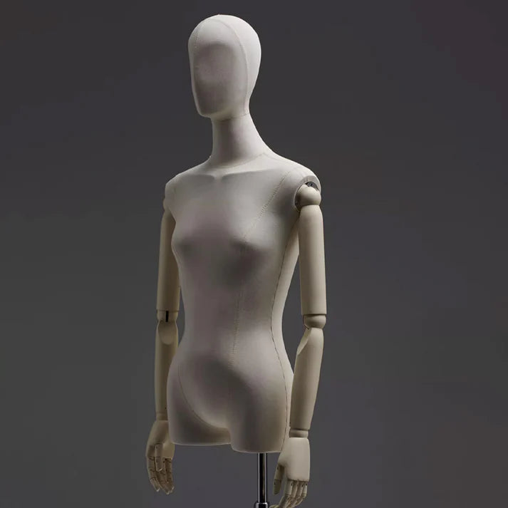 JELIMATE Professional Female Mannequin Torso with Arms | Adjustable Linen Dress Form for Boutique Clothing Display & Sewing | 4 Colors Available