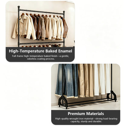 72.8" Double Rod Clothing Rack with Wheels | Heavy Duty Iron Garment Rack | JELIMATE