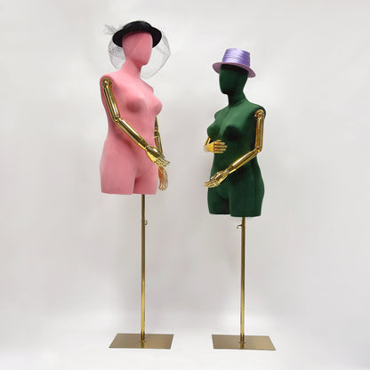 Jelimate Luxury Female Plus Size Mannequin With Gold Arms,Colorful Suede Dress Form Mannequin Torso Display Dress Form,Plus Size Dress Form Clothing Display Model
