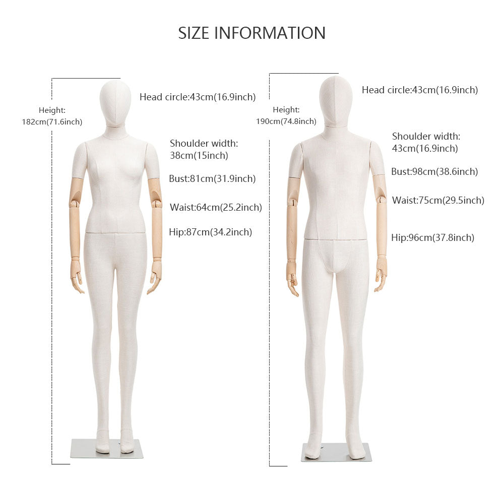 JELIMATE Fabric Mannequin (Male & Female) with Wooden Arms | for Wedding Gowns & Suit Showcase