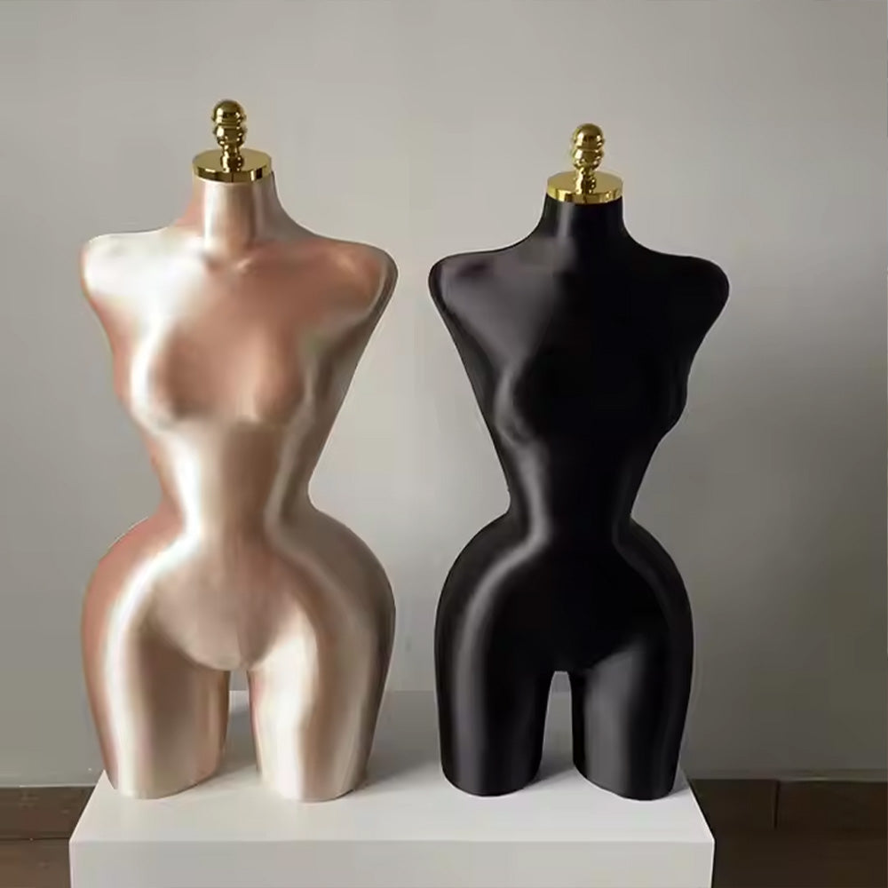 JELIMATE Plus Size Female Mannequin Torso - Fully Pinnable Satin Curvy Dress Form with Gold Base