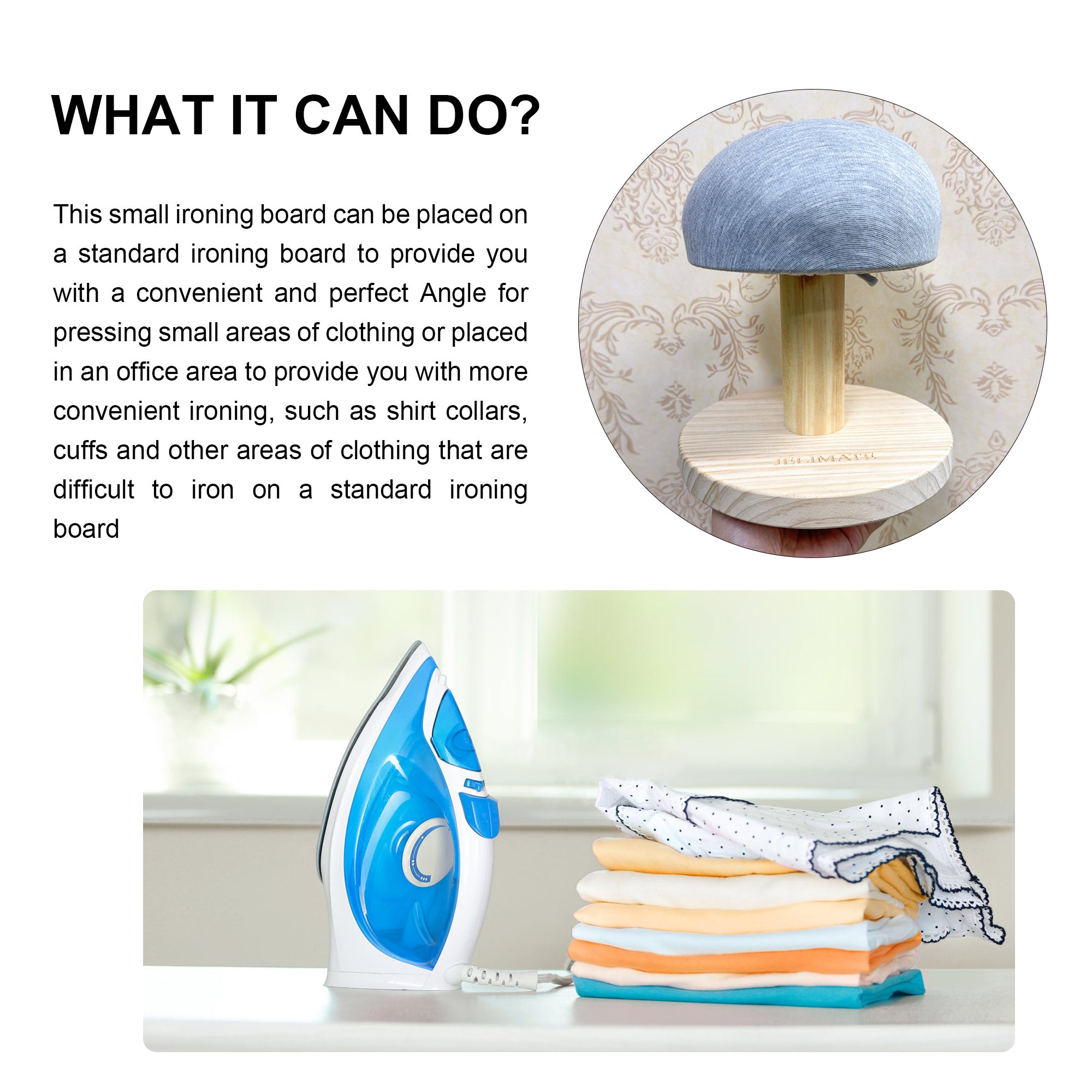 Jelimate Round Wooden Ironing Board Portable Tailor Pressing Board Miniature Sleeve Board Household Ironing Stool Tailoring Ham Multi-functional