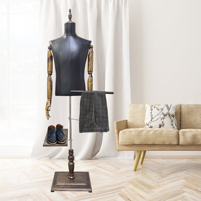 Professional Brown Male Mannequin Torso with Leather Finish - Half Body Display Form with Wooden Base for Retail Stores