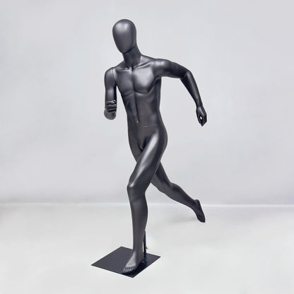 Running Mannequin Full Body Black Fiberglass Athletic Display Stand Male Female Gym Store