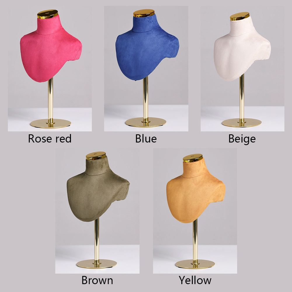 Jelimate Velvet Mannequin Bust for Jewelry Display | Necklace Stand with Gold Round Base | 5 Colors