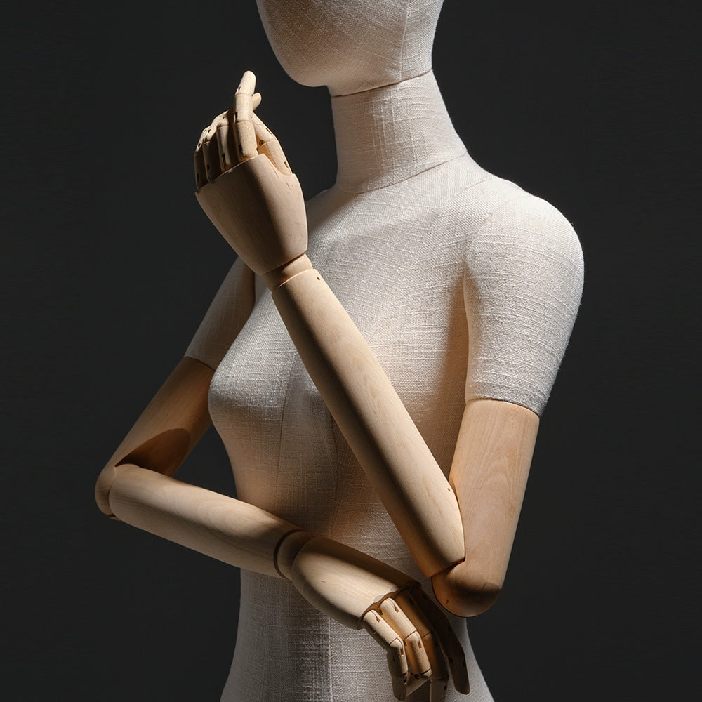 Jelimate Half Body Female Mannequin Torso With Base,Grey Linen Dress Form Manikin Body With Wooden Arms,Window Display Dress Form for Gowns,Clothing Display Model Wedding Evening Dress Mannequin