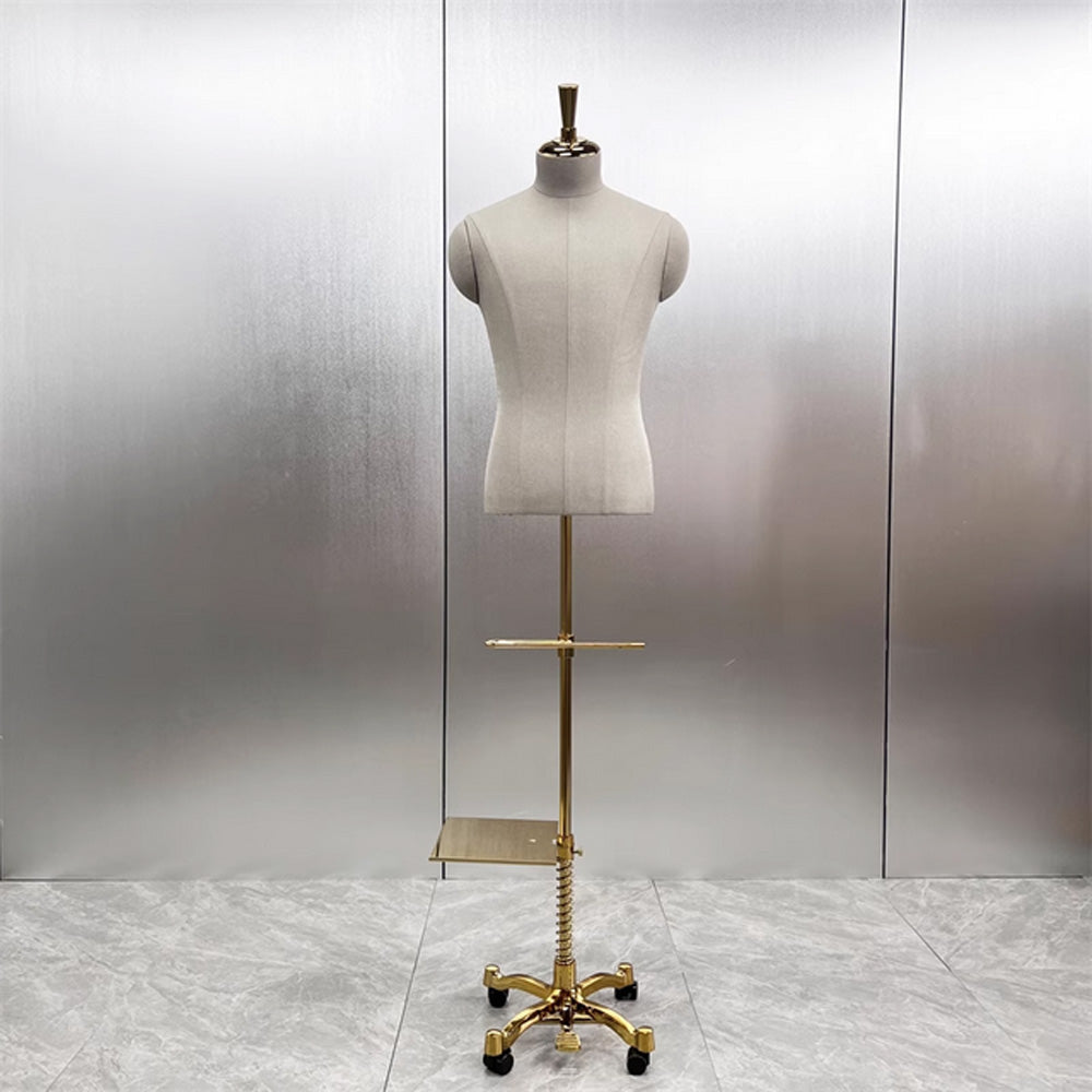 JELIMATE Luxury Half Body Mannequin Torso - Premium Dress Form with Integrated Pant & Shoe Rack and Solid Wooden Base