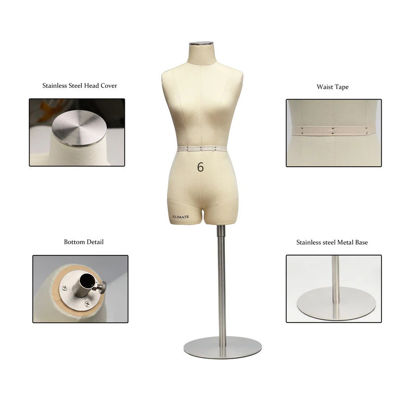 JELIMATE Half Scale Dress Form - 1:2 Miniature Mannequin (Size 6) for Fashion Designers & Schools