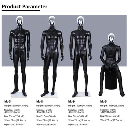 JELIMATE Premium Full-Body Male Mannequin - Silver Electroplated Head & Hands | Black Fiberglass Display