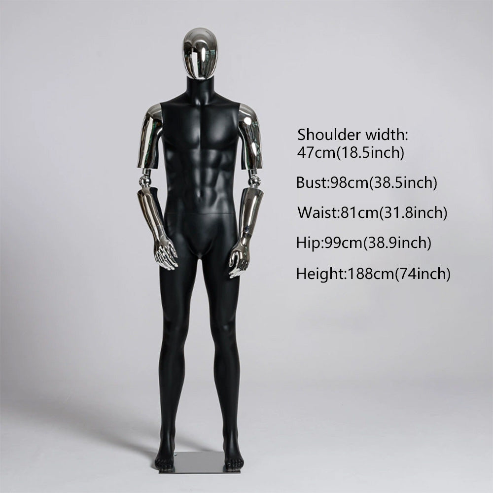 JELIMATE Matte Black Muscular Male Mannequin, Gold/Silver for Menswear Store Display